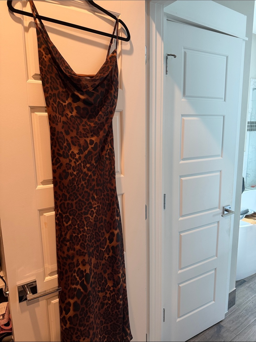 Leopard-Print Brown Slip Maxi Dress